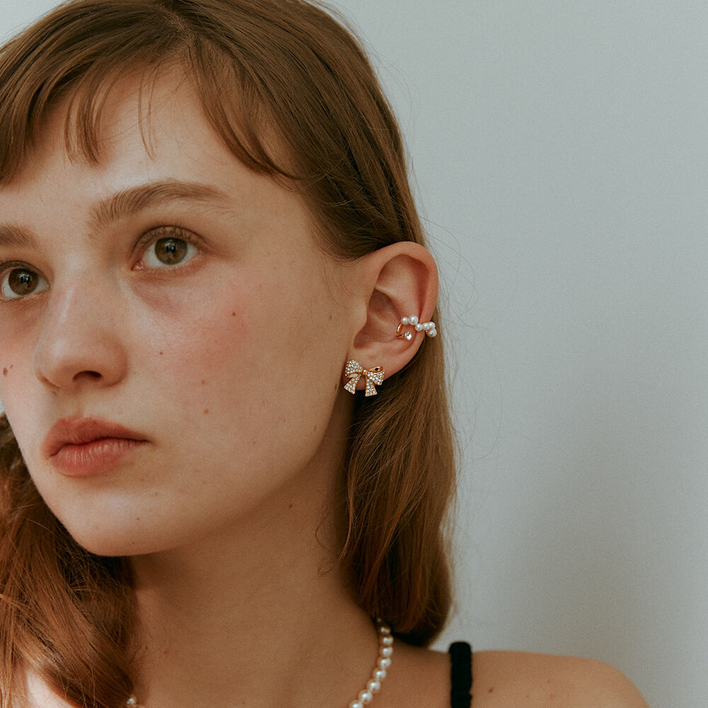 韓國VINTAGE HOLLYWOOD - Two-line Pearl Earcuff