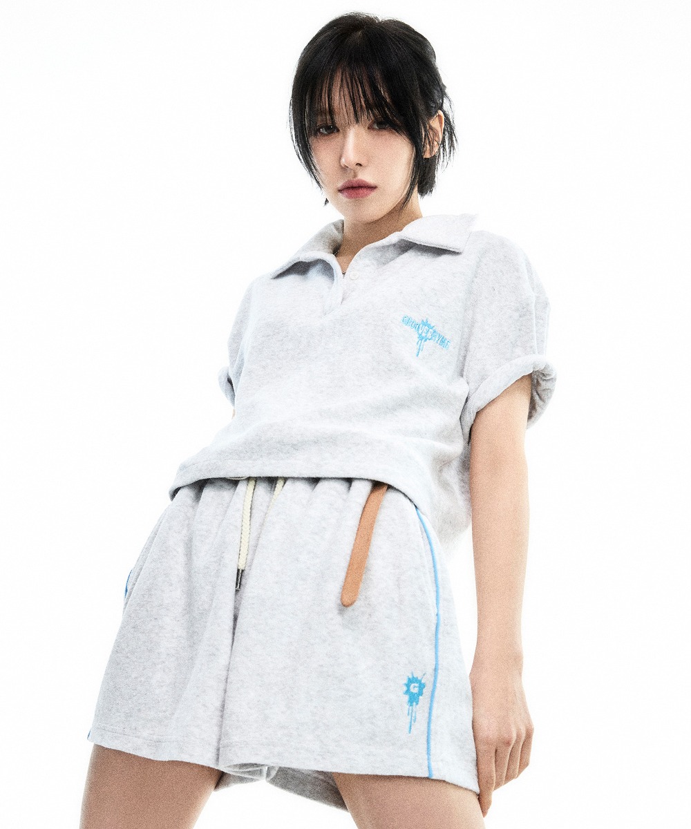 韓國GROOVE RHYME - (W) COOL TERRY VACANCE COLLAR T-SHIRTS (OATMEAL GREY)|WENDY同款