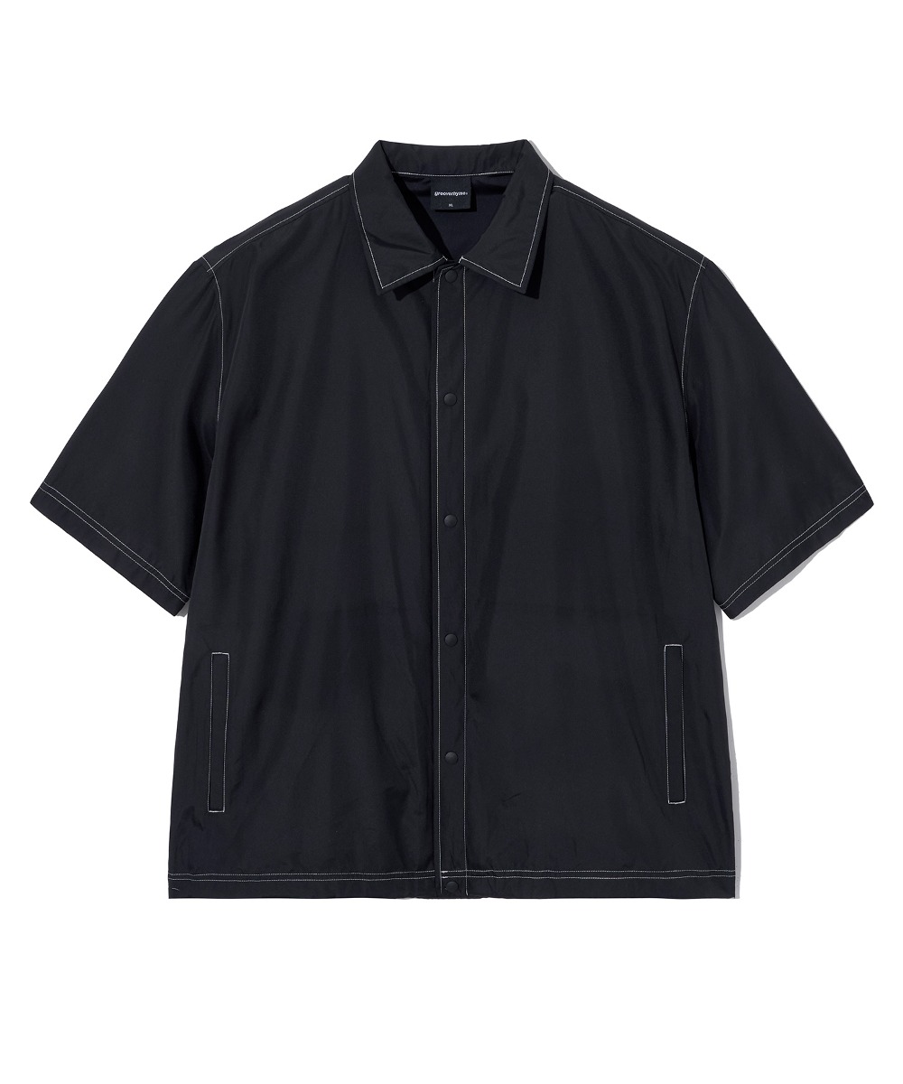 韓國GROOVE RHYME - POINT STITCH COLLAR SHIRTS (BLACK)