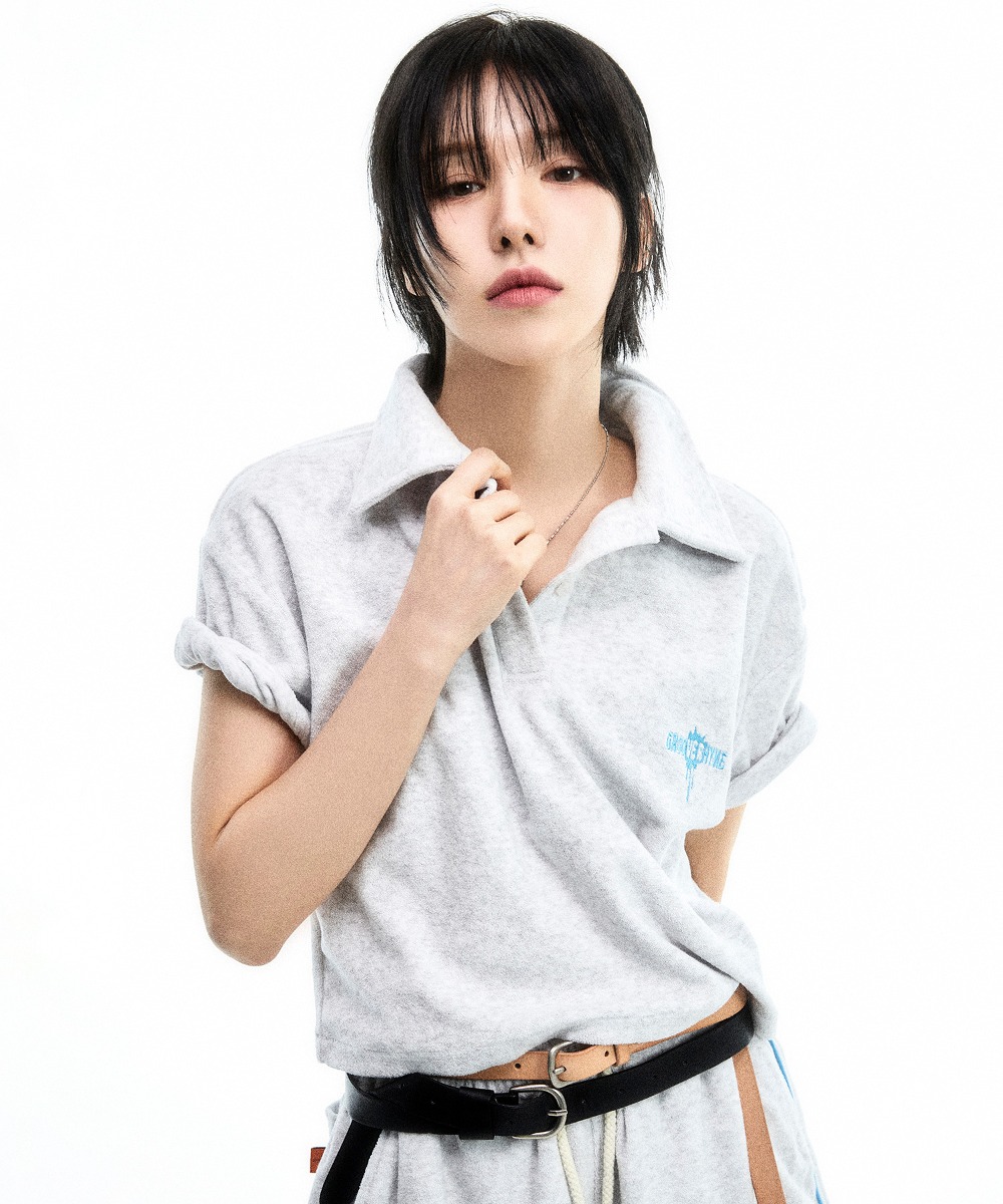 韓國GROOVE RHYME - COOL TERRY VACANCE COLLAR T-SHIRTS (OATMEAL GREY)|WENDY同款