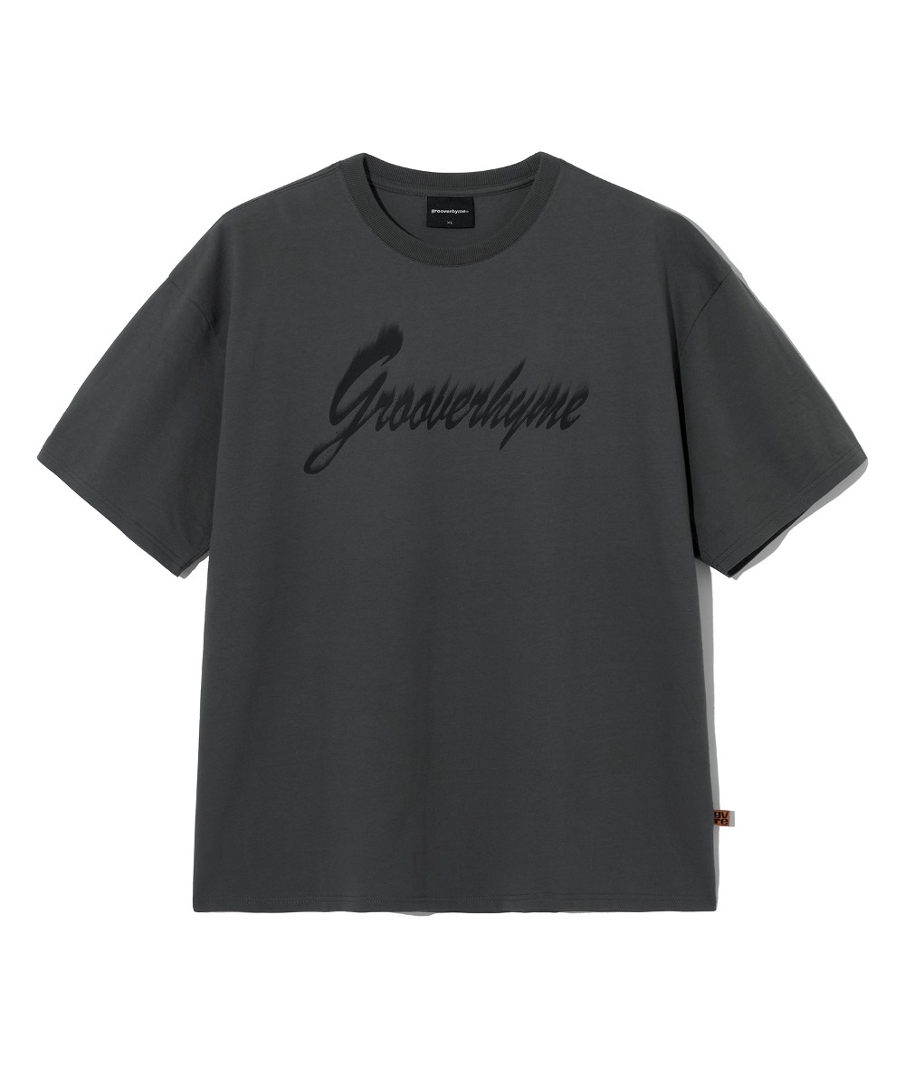 韓國GROOVE RHYME - SMUDGE LETTERING T-SHIRTS (DARK CHARCOAL)