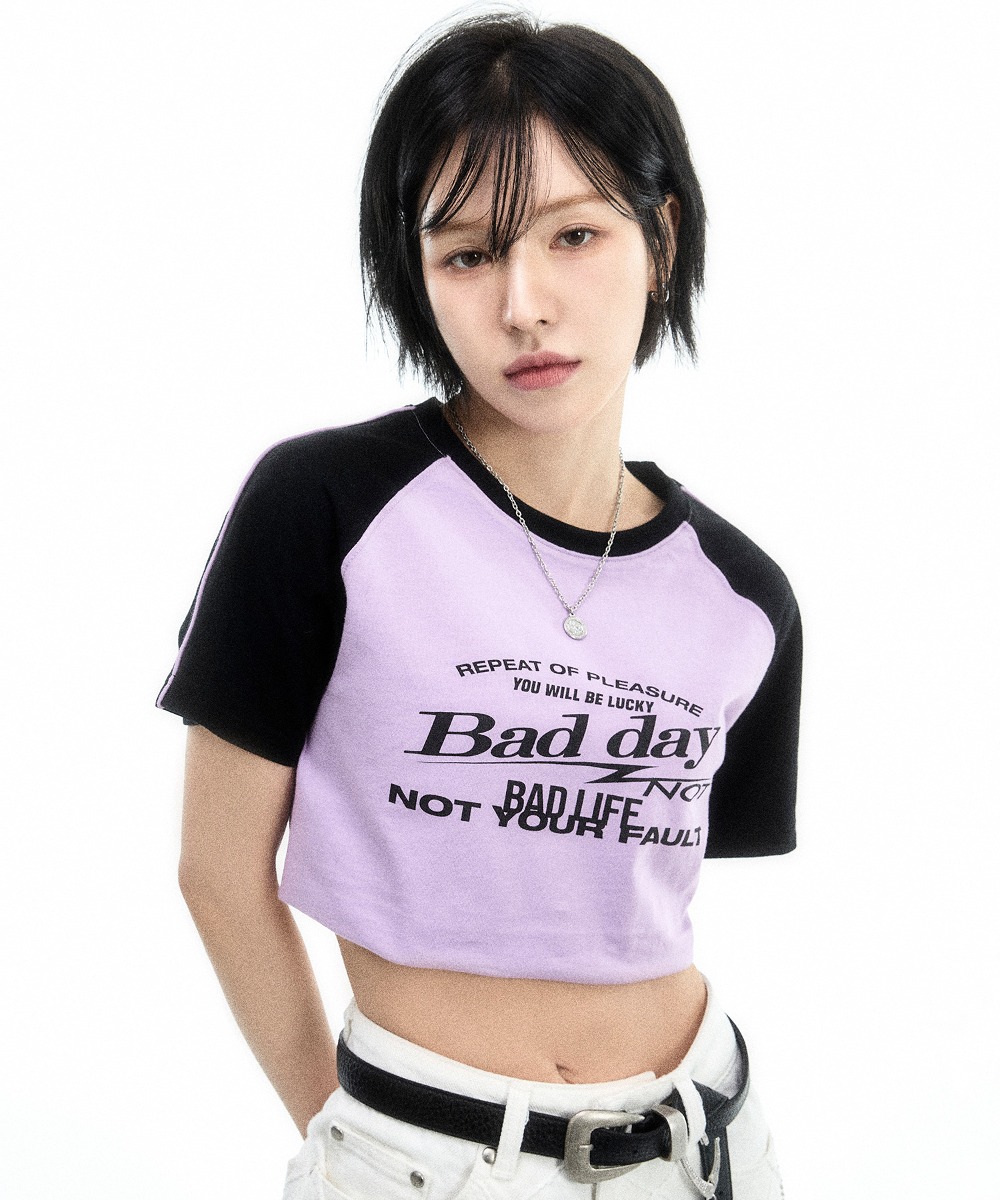 韓國GROOVE RHYME - BAD DAY NOT BAD LIFE RAGLAN T-SHIRTS (LAVENDER)|WENDY同款