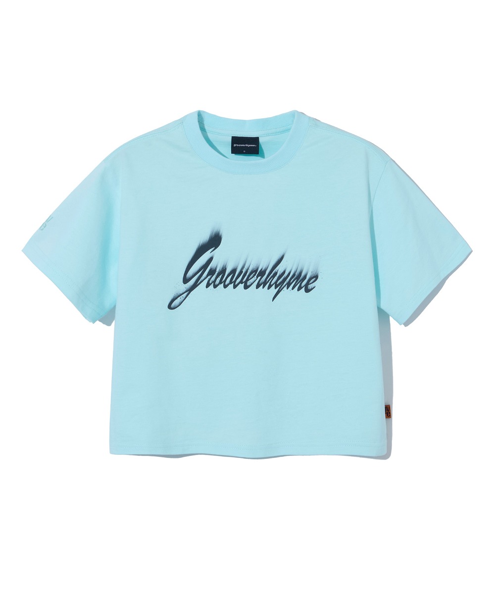 韓國GROOVE RHYME - (W) SMUDGE LETTERING CROP T-SHIRTS (LIGHT BLUE)