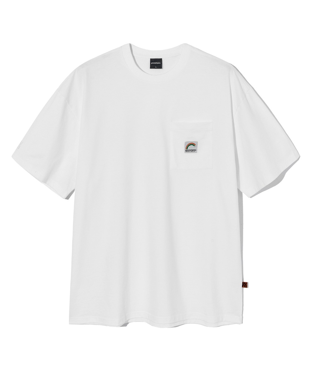 韓國GROOVE RHYME - BASIC POCKET RAINBOW T-SHIRTS (WHITE)