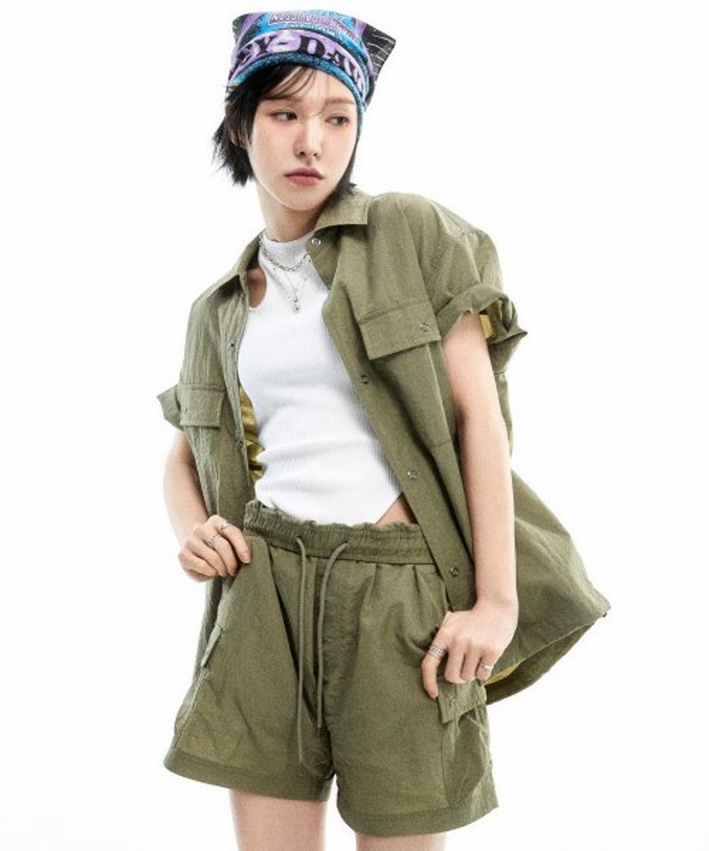 韓國GROOVE RHYME - UTILITY POCKET SHIRTS (KHAKI)|WENDY同款