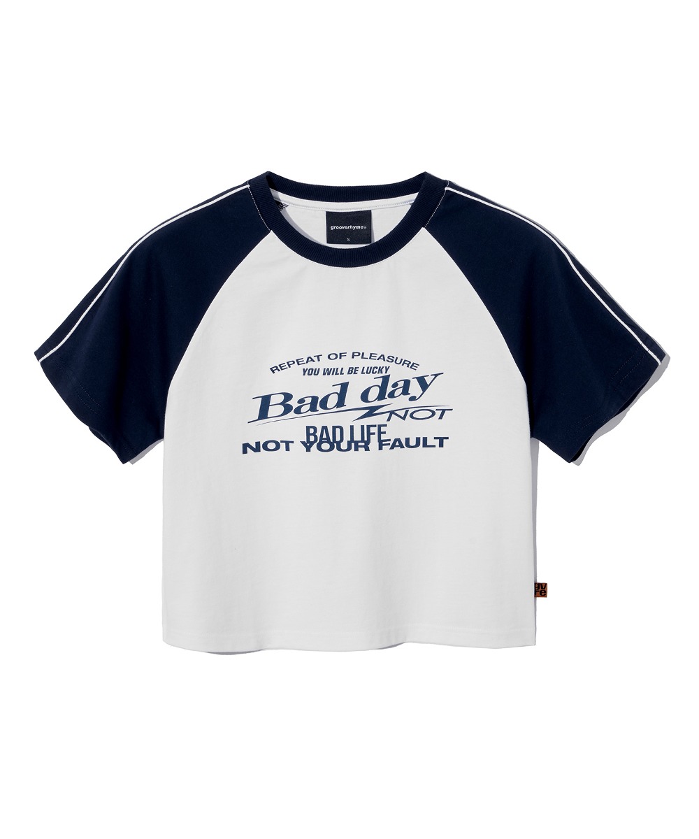 韓國GROOVE RHYME - (W) BAD DAY NOT BAD LIFE RAGLAN CROP T-SHIRTS (WHITE)