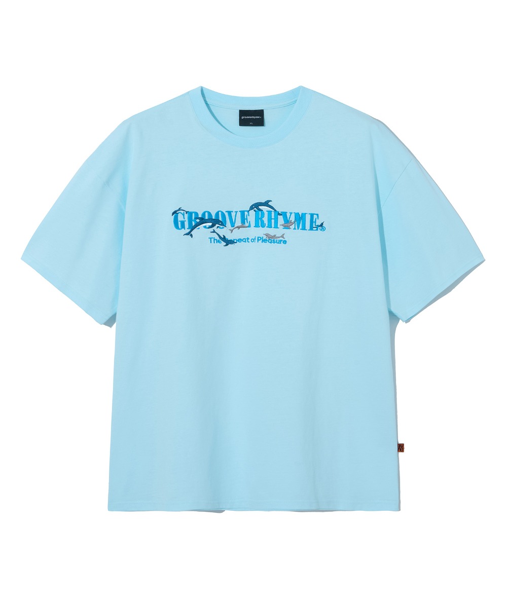 韓國GROOVE RHYME - DOLPHIN LOGO GRAPHIC T-SHIRTS (LIGHT BLUE)