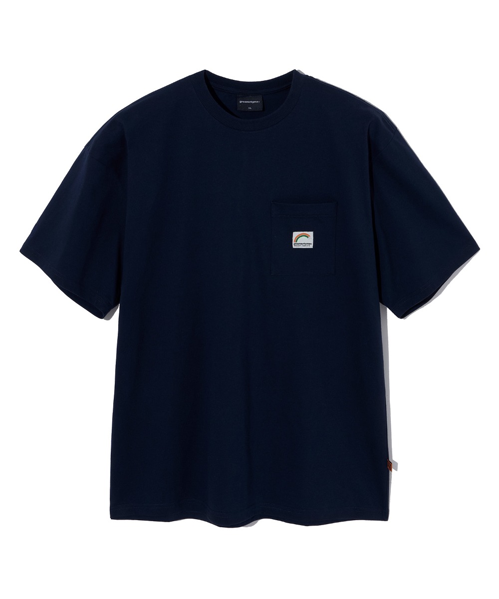 韓國GROOVE RHYME - BASIC POCKET RAINBOW T-SHIRTS (NAVY) 