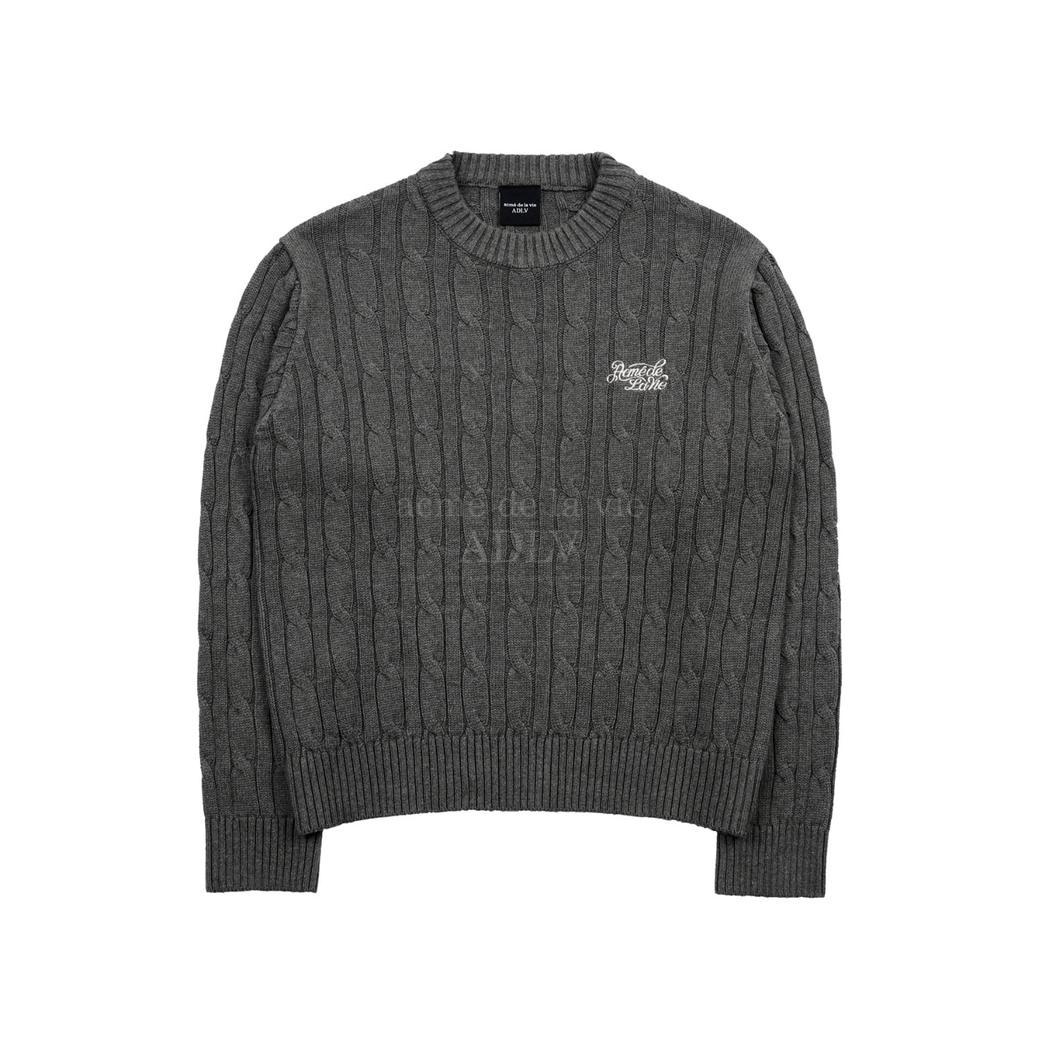 ADLV-[아크메드라비] SCRIPT LOGO EMBROIDERY CABLE KNIT MELANGE