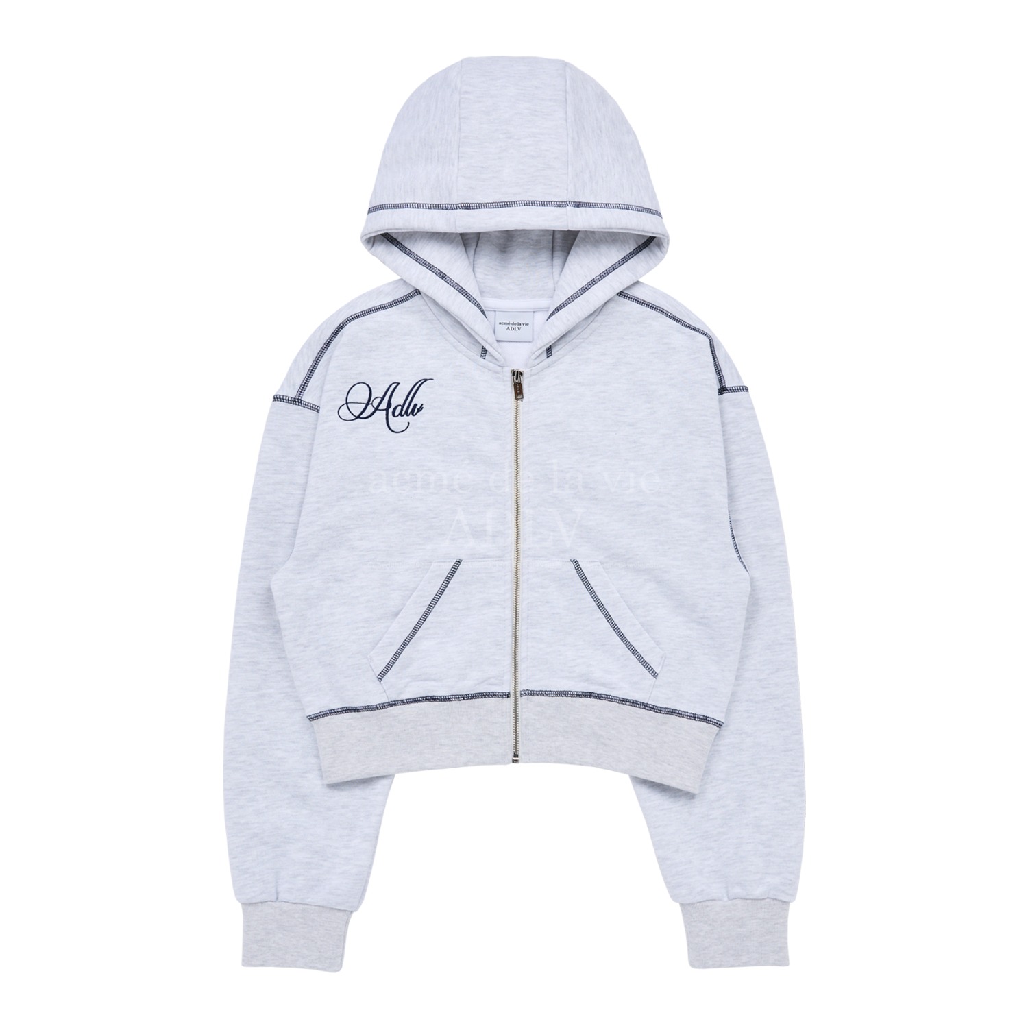 ADLV-[아크메드라비] ADLV STITCH POINT CROP HOODIE ZIP UP MELANGE