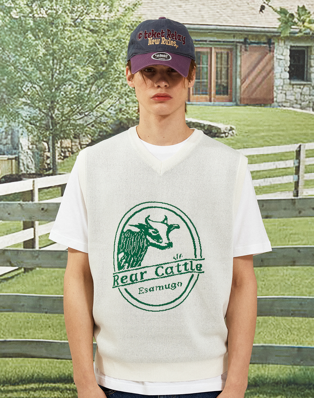 【限定優惠】韓國潮牌 23.65 ESAMUGO V-KNIT VEST IVORY[優惠至19/5 09:00AM]