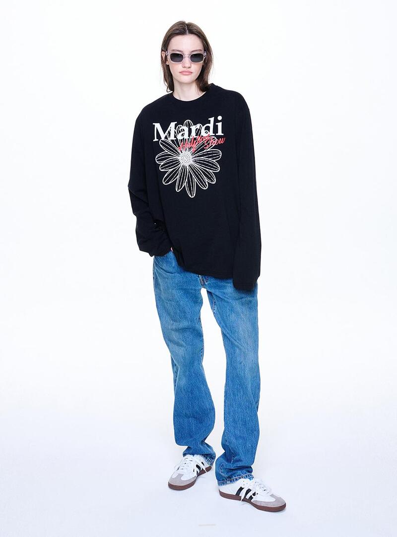 Mardi Mercredi - UNISEX TSHIRT LONG SLEEVE FLOWERMARDI HALFTIME SHOW_BLACK WHITE 