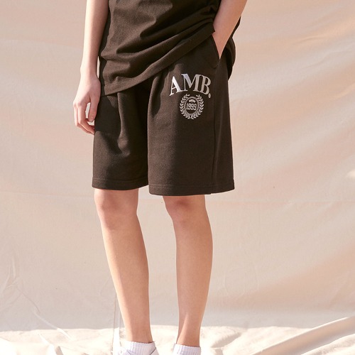 韓國Ambler - Unisex BIG AMB Training Banding One Tuck Sweat Shorts Shorts ASP601 (Black)