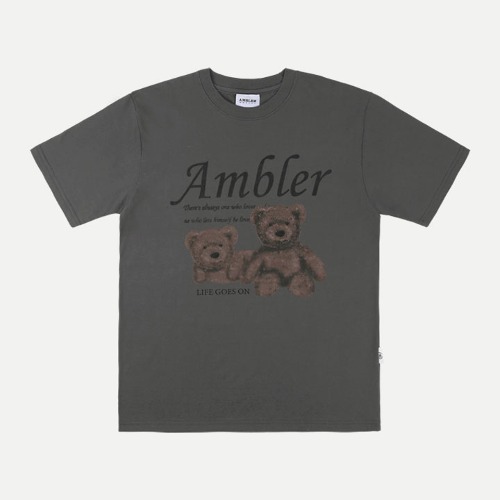 韓國Ambler - Embler Unisex Black bear Overfit Short Sleeve T-shirt AS1010 (Dark Gray)