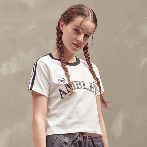 韓國Ambler - Flag Crop Short Sleeve T-Shirt ACR403 (White)