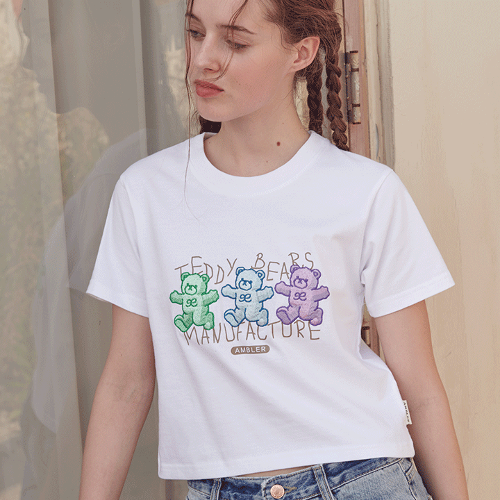 韓國Ambler - Ambler [16 Count] Manufacture of teddy Crop Short Sleeve T-shirt ACR406 (White)