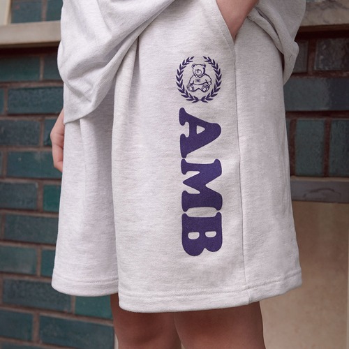 韓國Ambler - Unisex Big Logo Training Banding One-Tuck Sweat Shorts Shorts ASP602 (Back Melange)