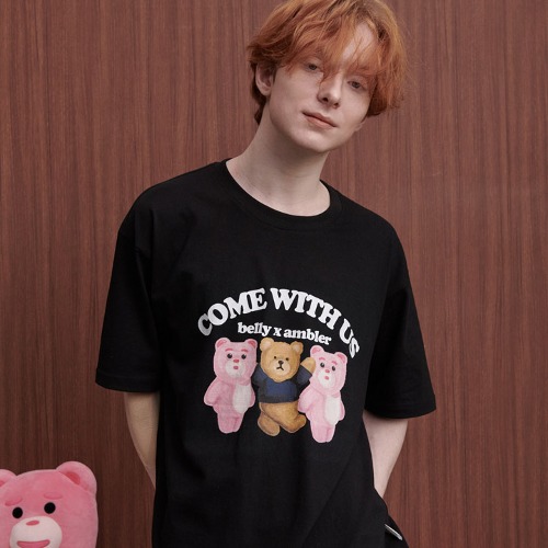 韓國Ambler - Ambler X Bellygom Unisex With us Overfit Short Sleeve T-shirt BS204 (Black)