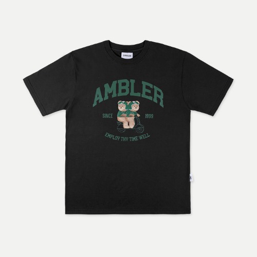 韓國Ambler - Embler Unisex [16 Number] Delivery bear Overfit Short Sleeve T-Shirt AS1014 (Black)