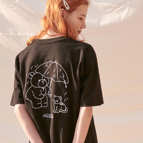 韓國Ambler - Embler Unisex [16 Number] Rainy Day Overfit Short Sleeve T-Shirt AS1017 (Black)
