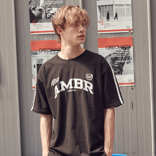 韓國Ambler - Embler Unisex SPORTY AMBR Overfit Short Sleeve T-Shirt AS1029 (Black)