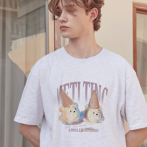 韓國Ambler - Embler Unisex Ice Cream Overfit Short Sleeve T-Shirt AS1021 (Back Melange)