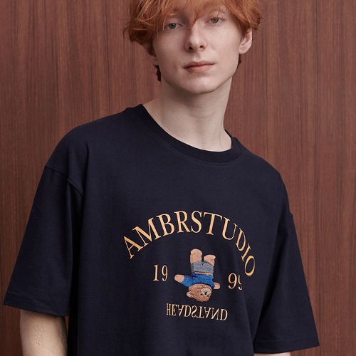 韓國Ambler - Embler Unisex Headstand bear Overfit Short Sleeve T-shirt AS1012 (Navy)