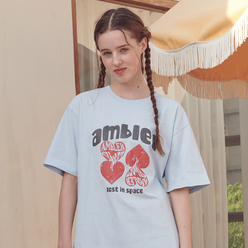 韓國Ambler - Embler Unisex Four Heart Overfit Short Sleeve T-Shirt AS1024 (Blue)