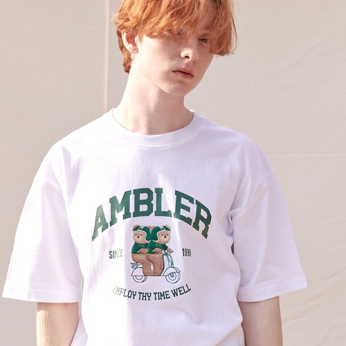 韓國Ambler - Embler Unisex [16 Number] Delivery bear Overfit Short Sleeve T-Shirt AS1014 (White)