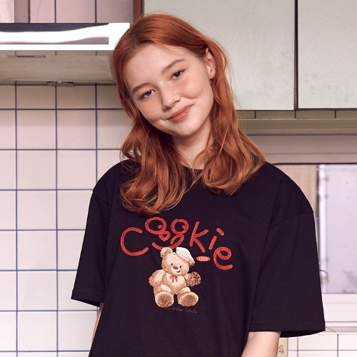 韓國Ambler - Embler Unisex [16 Number] COOKIE Overfit Short Sleeve T-Shirt AS1002 (Black)