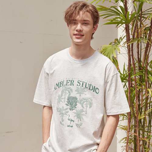 韓國Ambler - Embler Unisex VINTAGE SUMMER Overfit Short Sleeve T-shirt AS1025 (Back Melange)