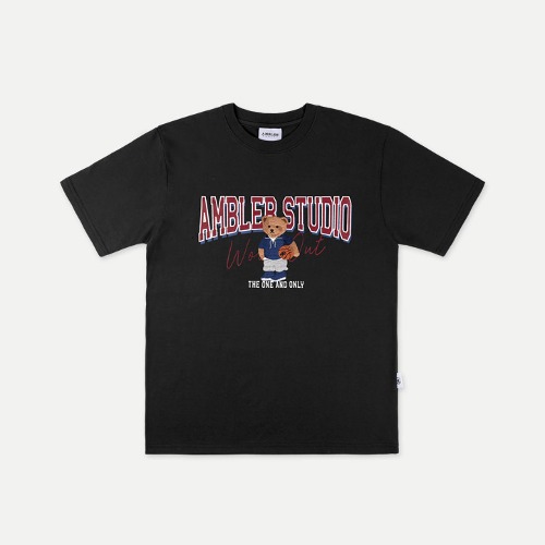 韓國Ambler - Embler Unisex [16 Number] Basketball Bear Overfit Short Sleeve T-Shirt AS1003 (Black)