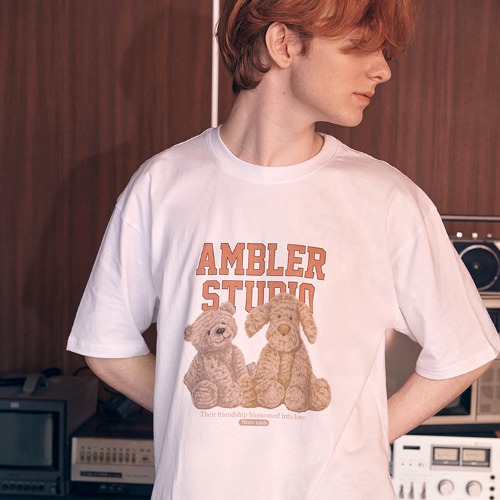 韓國Ambler - Embler Unisex FRIENDSHIP Overfit Short Sleeve T-shirt AS1001 (White)