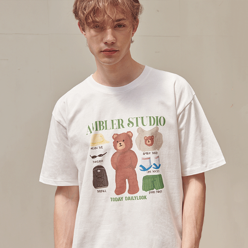 韓國Ambler - Embler Unisex Dressing a Bear Overfit Short Sleeve T-Shirt AS1022 (White)