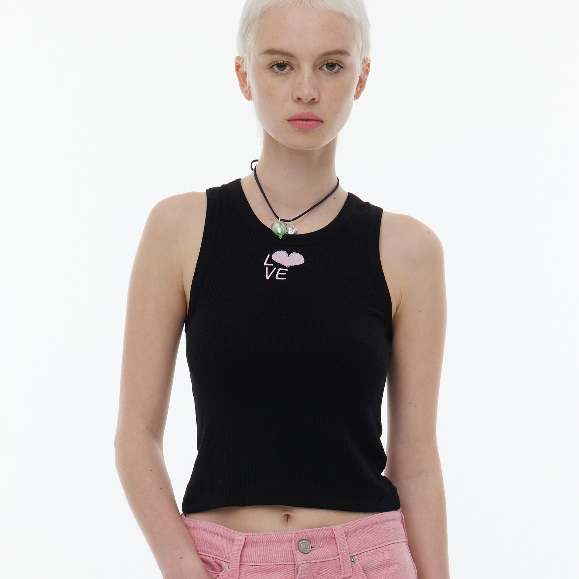 韓國 MA JOURNEE - LOVE RIBBED TOP_BLACK