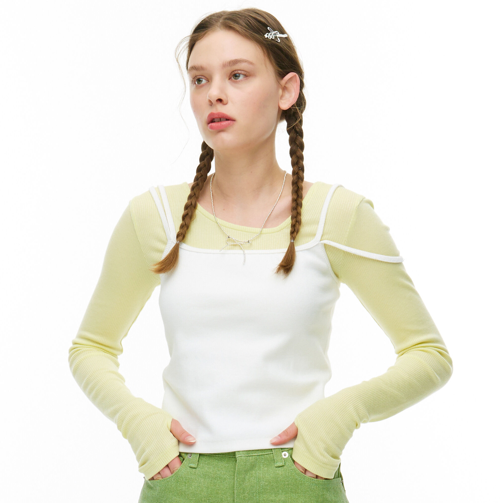 韓國 MA JOURNEE - 2-LINE RIBBED TOP_WHITE