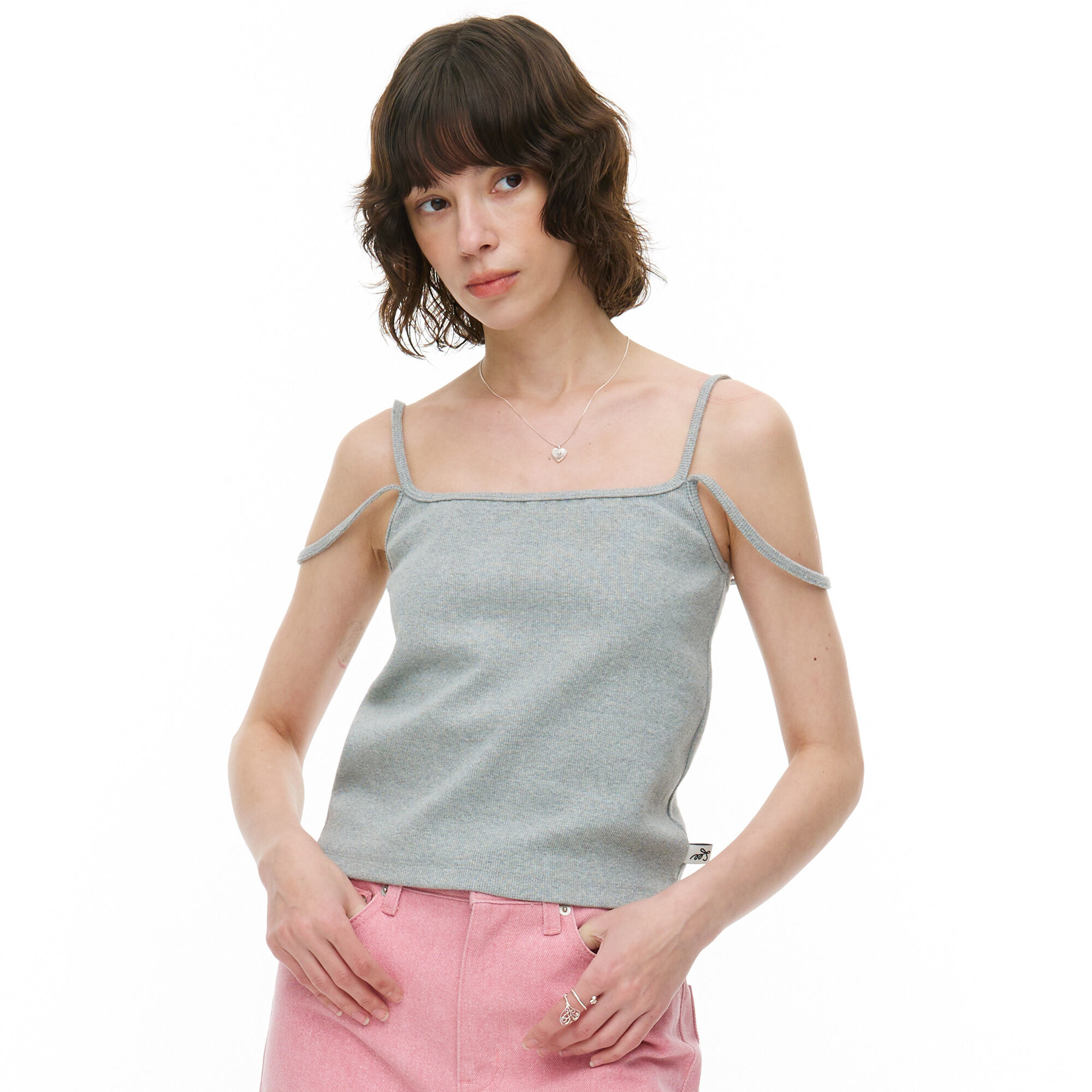 韓國 MA JOURNEE - 2-LINE RIBBED TOP_MELANGE GREY