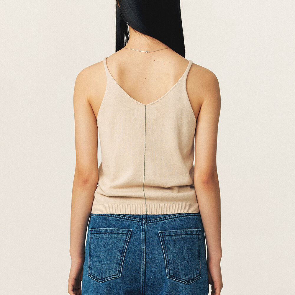 韓國 MA JOURNEE - LINE SLEEVELESS KNIT_CREAM BEIGE