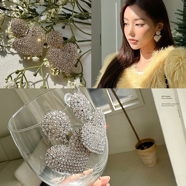 sweetglam-멜제 빅 하트 큐빅 이어링♡韓國女裝飾品