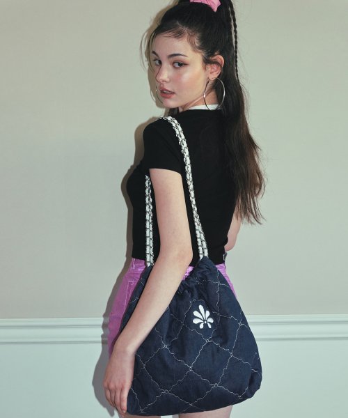 韓國 TIPICOSI - POPPY Denim Quilting Chain Shoulder Bag Blue