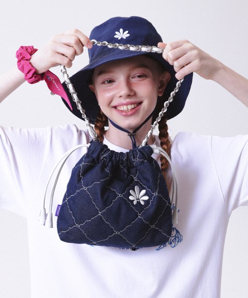 韓國 TIPICOSI - POPPY Denim Quilting Chain Mini Cross-Bag Blue