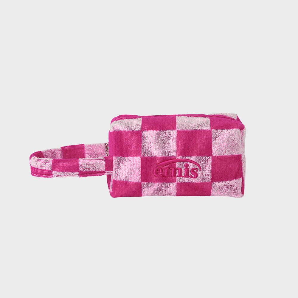 韓國 EMIS - TERRY CHECK POUCH-PINK