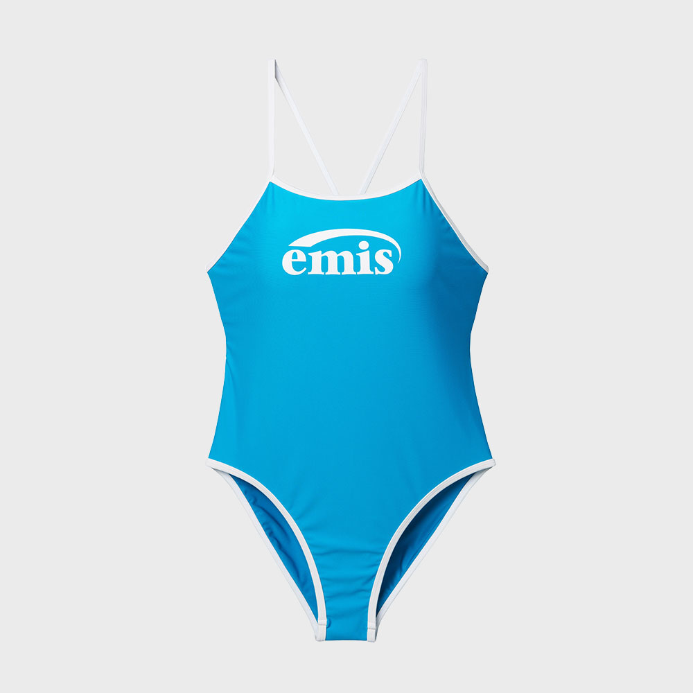 韓國 EMIS - LOGO V-BACK STRAP SWIMSUIT-BLUE