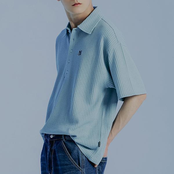 ROMANTIC CROWN-RECENT BUTTON KNIT POLO_SKY BLUE