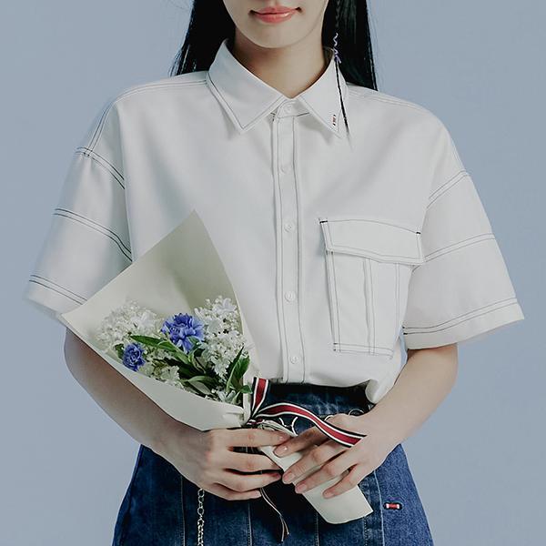 ROMANTIC CROWN-FRONT POCKET WORK SHIRT_WHITE