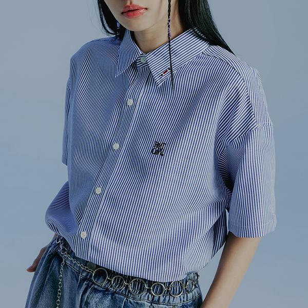 ROMANTIC CROWN-RECENT LOGO STRIPE HALF SHIRT_NAVY