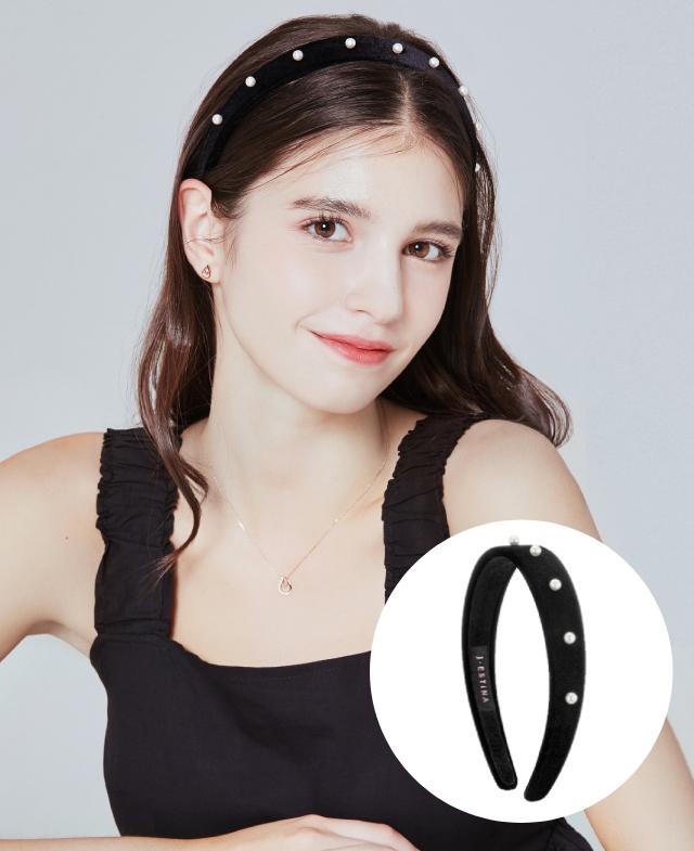 韓國J.ESTINA - PERLINA Velvet Hairband Black