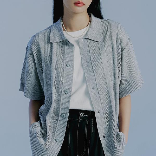 ROMANTIC CROWN-PUNCHING KNIT COLLAR CARDIGAN_LIGHT GREY