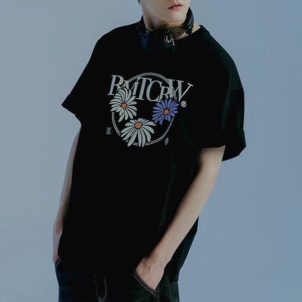 ROMANTIC CROWN-ROUND FLOWER TEE SHIRT_BLACK