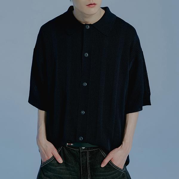 ROMANTIC CROWN-PUNCHING KNIT COLLAR CARDIGAN_NAVY